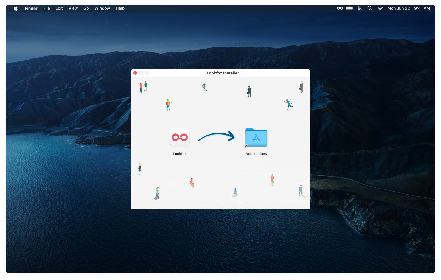 Installer window asking to drag Lookfox into the Applications folder